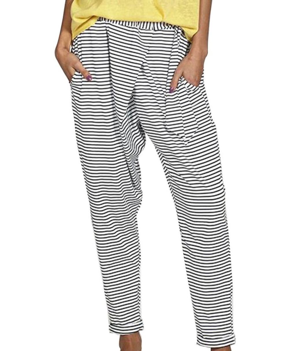 Ketz-ke  Women’s Size 10 Striped Pull-On Jogger Pants (Black & White)